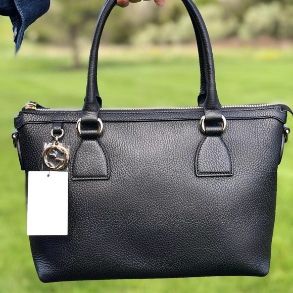 Gucci Handbags - Gucci GG Charm Black Leather Medium tote